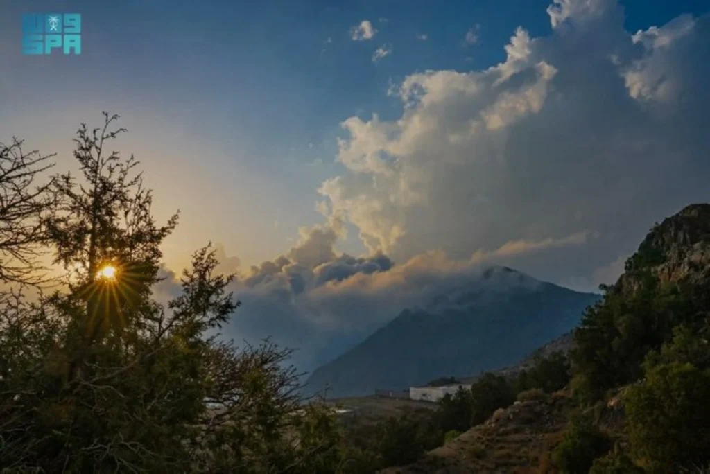 Clouds and fog blanket Al-Baha’s peaks, drawing visitors to its mist-covered landscapes